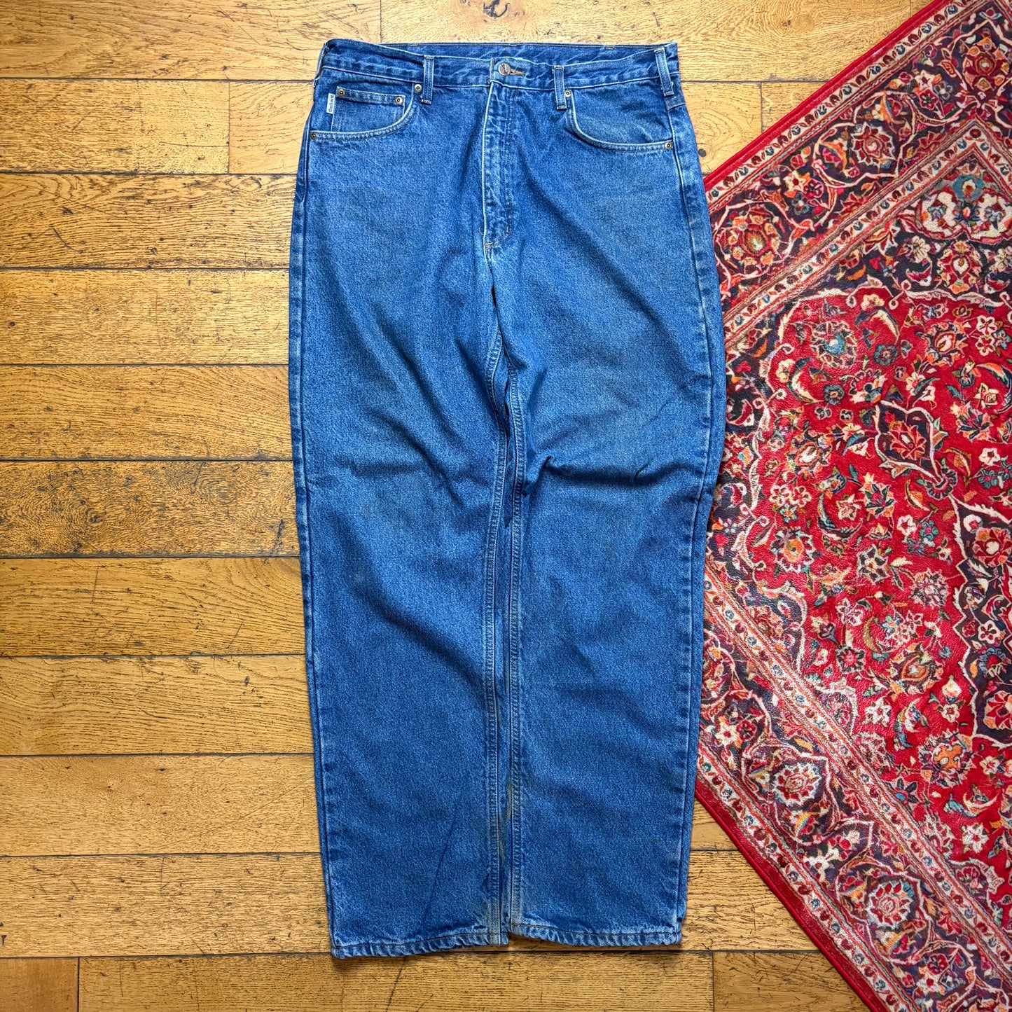 Vintage Carhartt Workwear Carpenter Baggy Blue Jeans - 38L