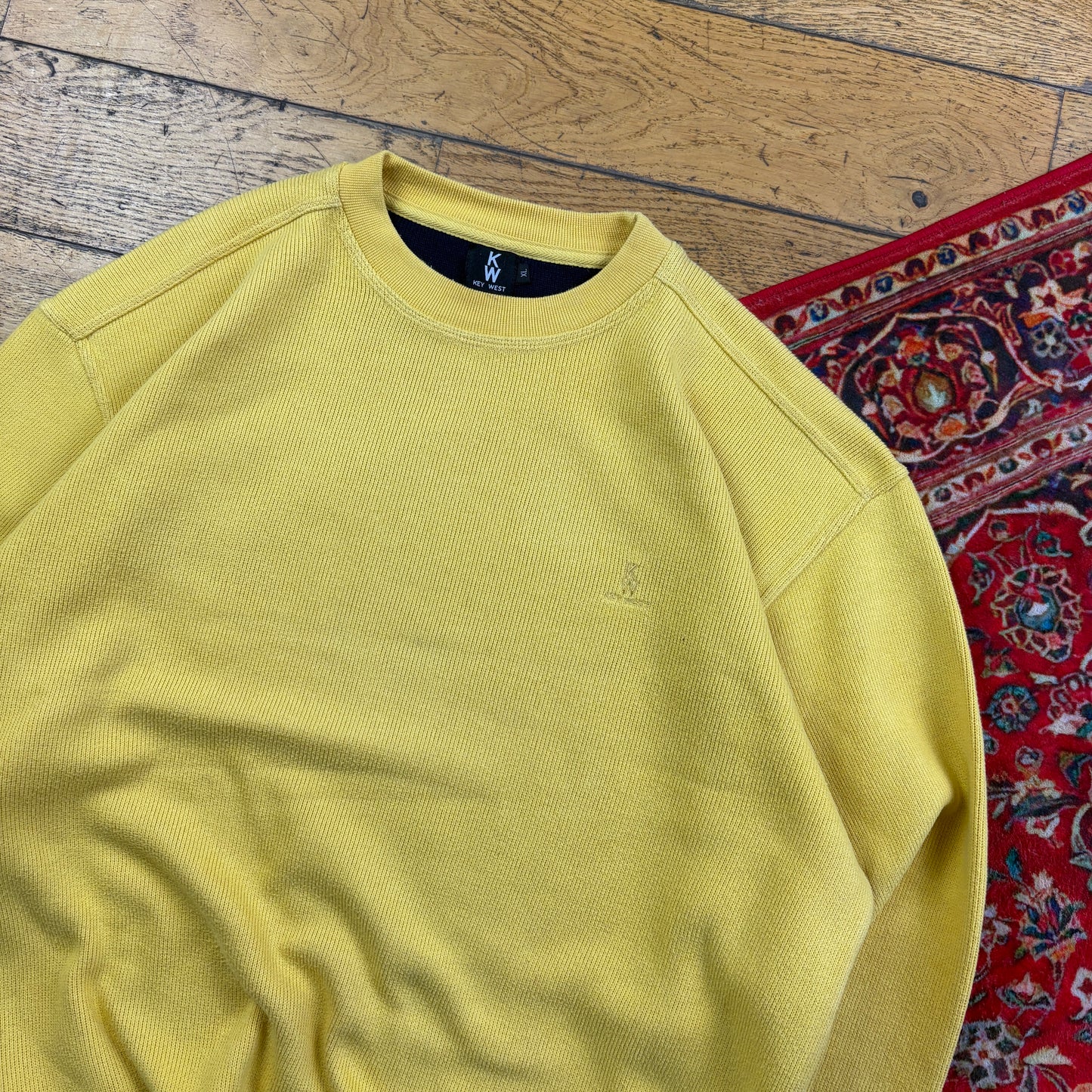 Vintage 90s Key West Yellow Ribbed Embroidered Sweatshirt - XL