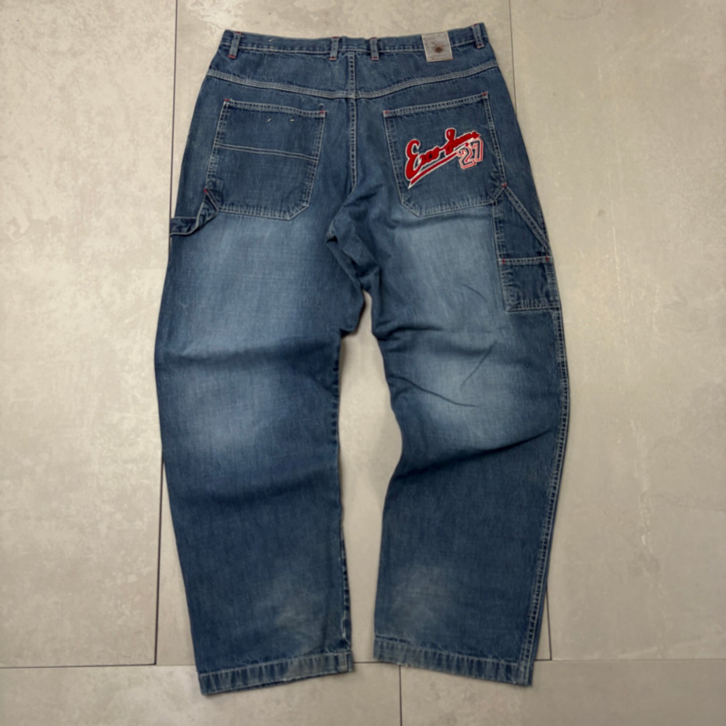 Vintage Exco Embroidered Hip Hop Baggy Blue Jeans - 36