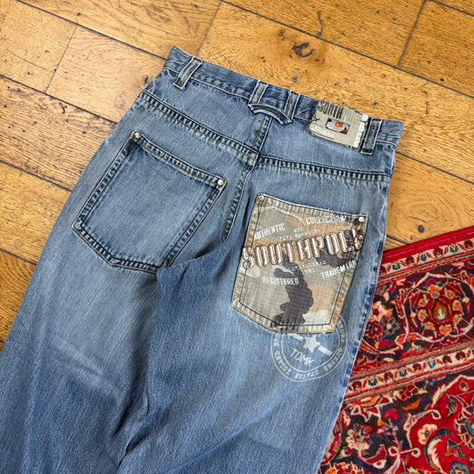 Vintage Southpole Blue Embroidered Y2K Hip Hop Baggy Jeans - 29