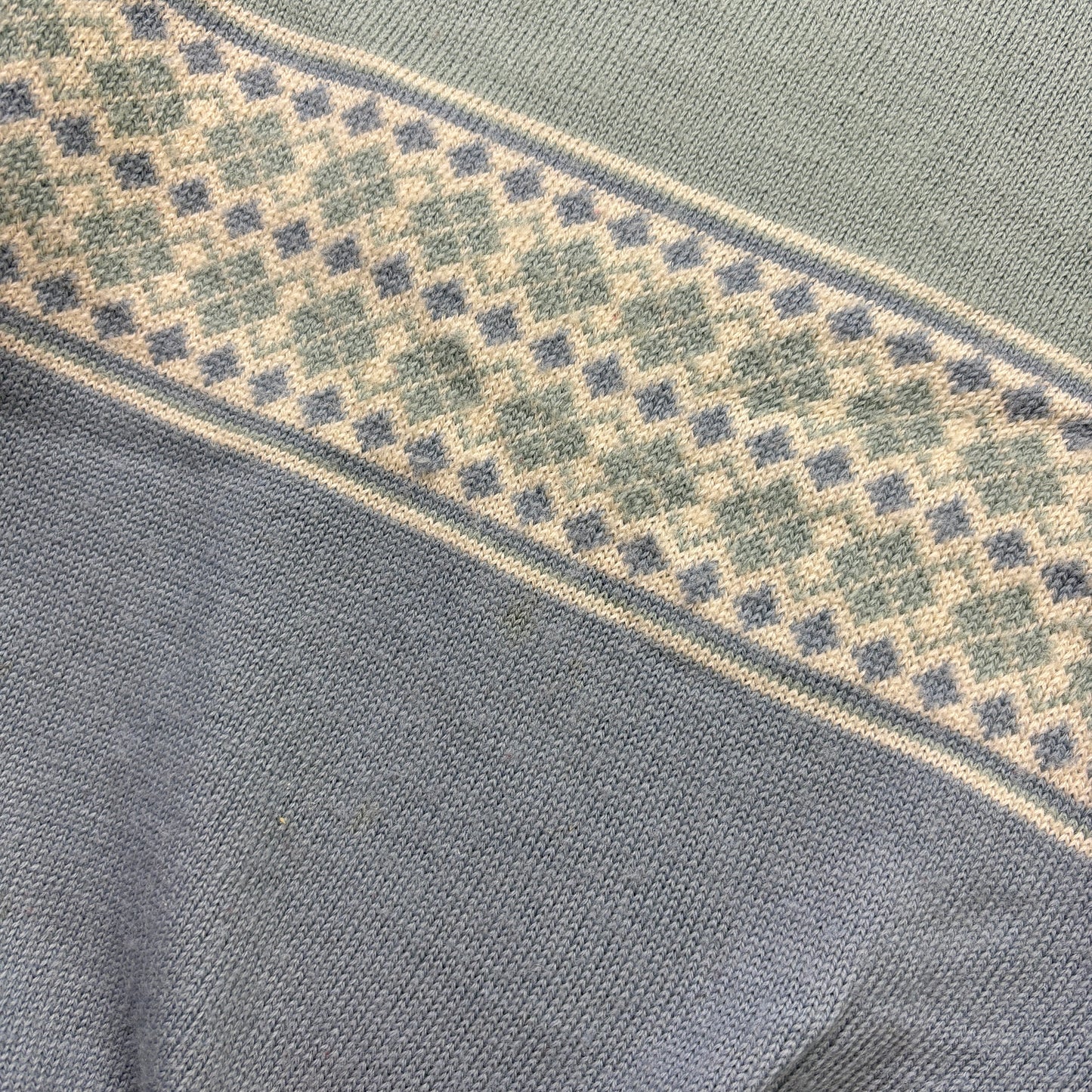 Vintage Blue Pattern Italian Chunky Knit Jumper - M