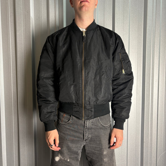 Vintage Alpha Industries Black Bomber Cropped Flight Aviator Jacket - L