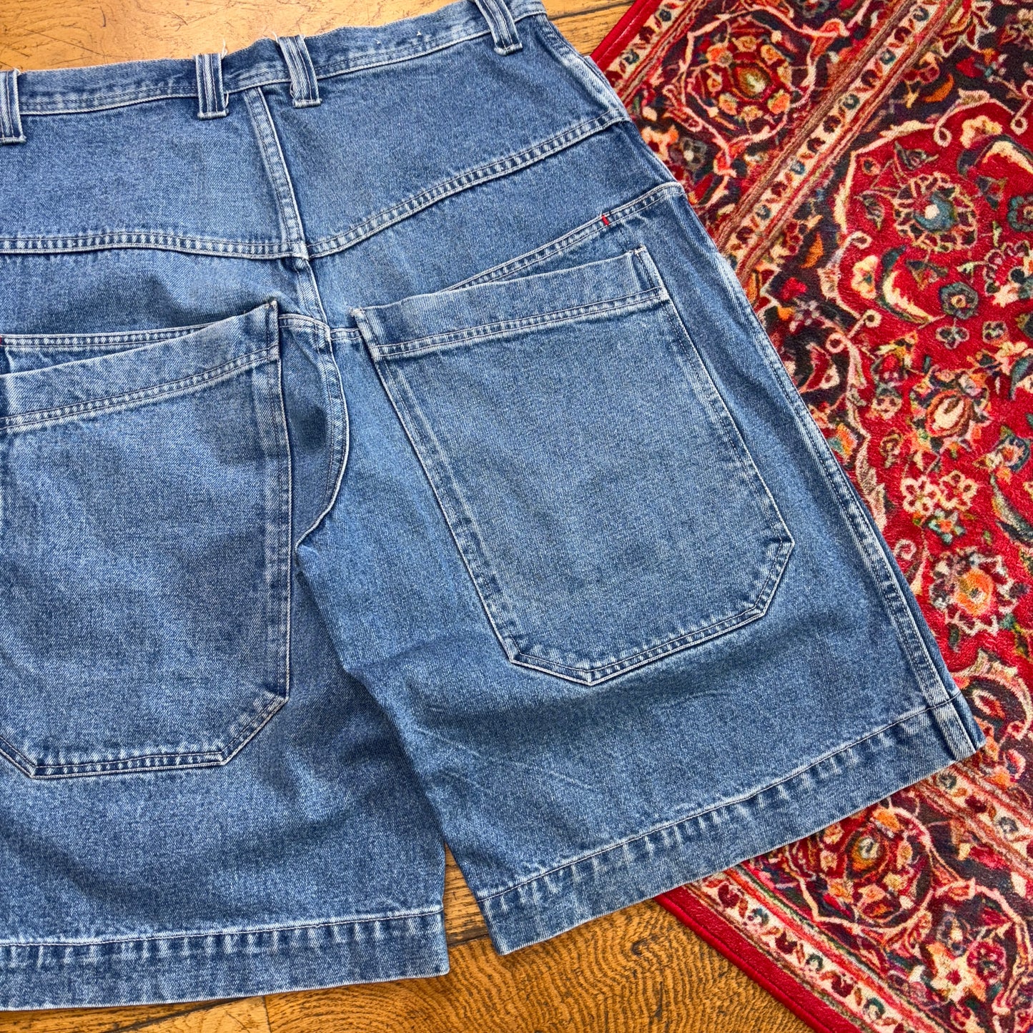 Vintage JNCO Style Embroidered Hip Hop Blue Baggy Shorts Jorts - 34