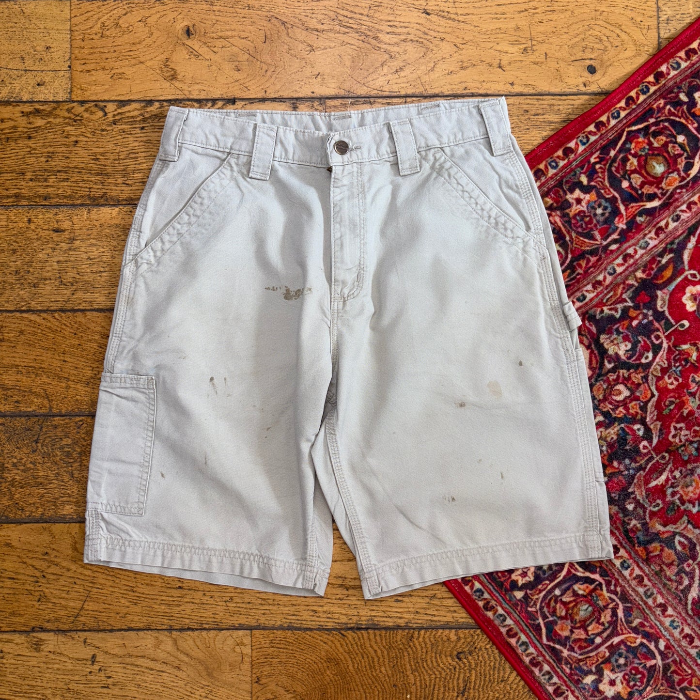 Vintage Carhartt Cream Workwear Baggy Carpenter Shorts - 32