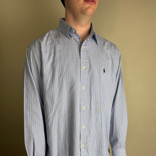 Vintage Ralph Lauren Blue Check Plaid Embroidered Shirt - 2XL