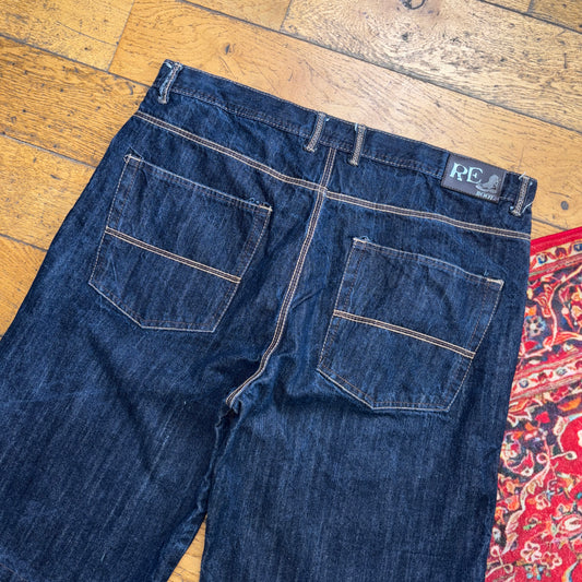 Vintage Embroidered Hip Hop Baggy Navy Shorts Jorts - 40