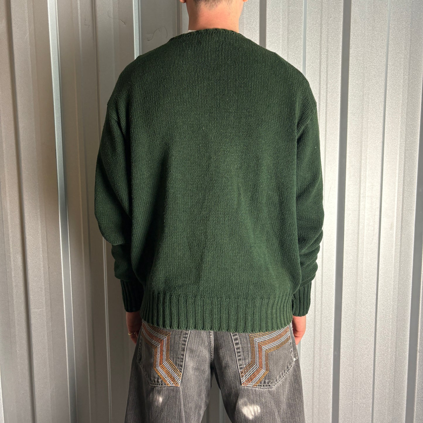 Vintage Ralph Lauren Green Crewneck Knit Embroidered Sweatshirt - XL