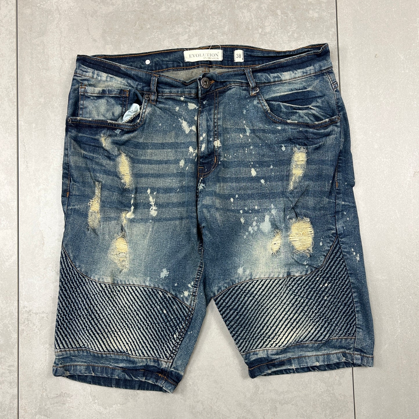 Vintage Moto Embroidered Hip Hop Baggy Blue Shorts Jorts - 36
