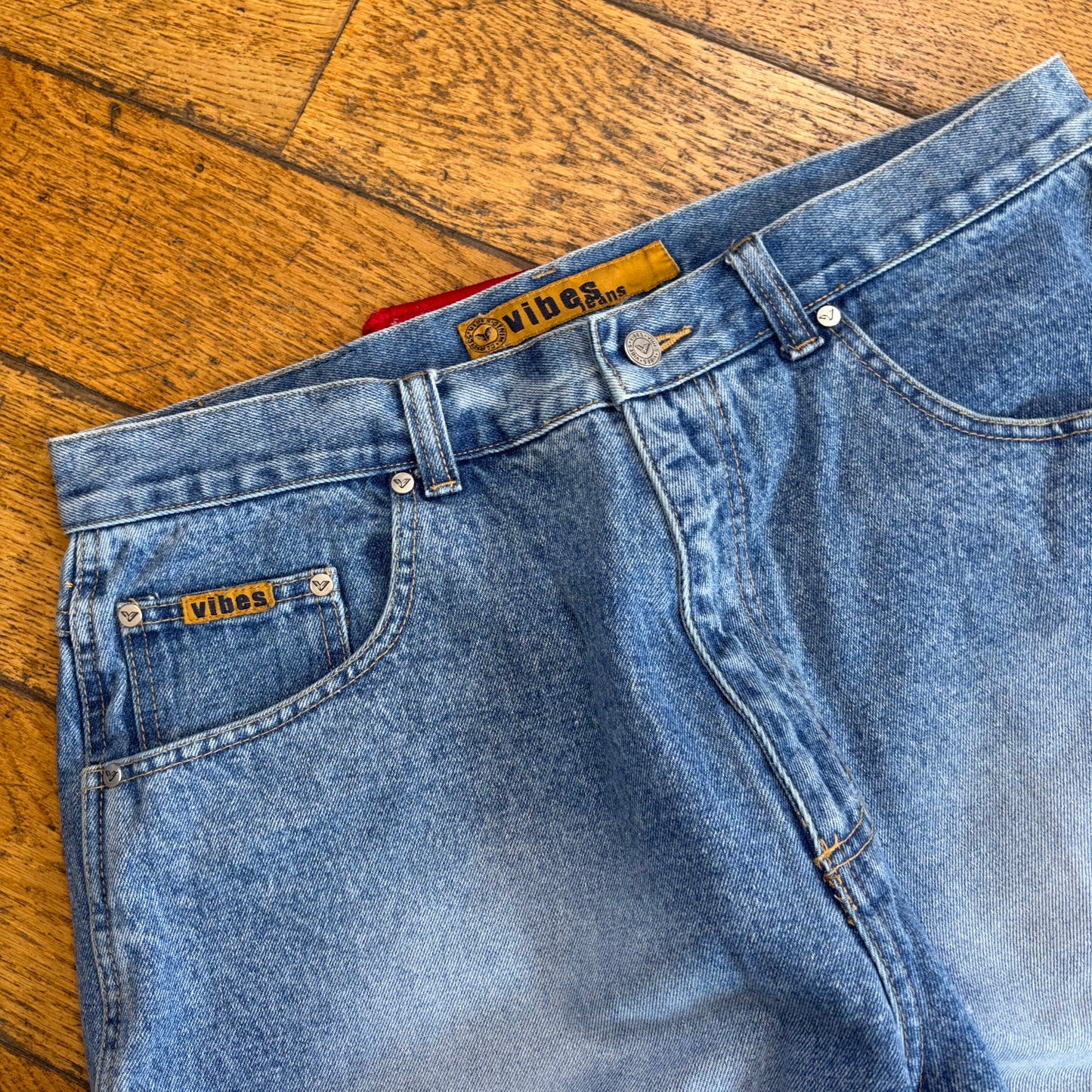 Vintage Vibes Embroidered Hip Hop Baggy Blue Shorts Jorts - 36