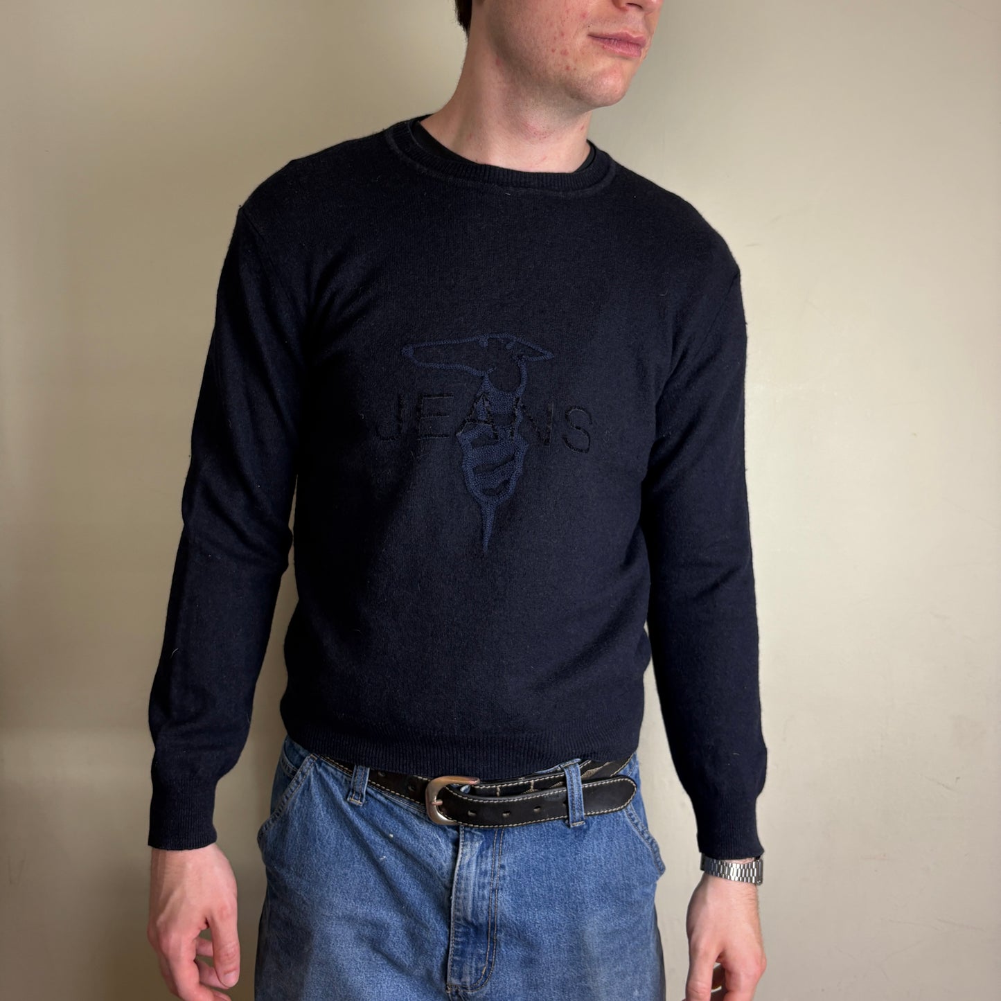 Vintage Trussardi Navy Blue Knit Jumper - S