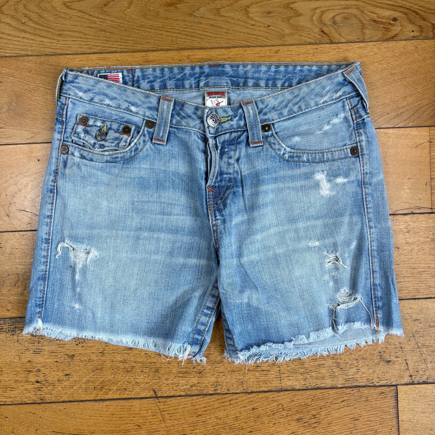 Vintage True Religion Blue Embroidered Y2K Shorts Jorts - 34