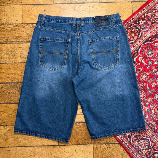 Vintage Blue Embroidered Y2K Hip Hop Baggy Jeans Shorts Jorts - 40