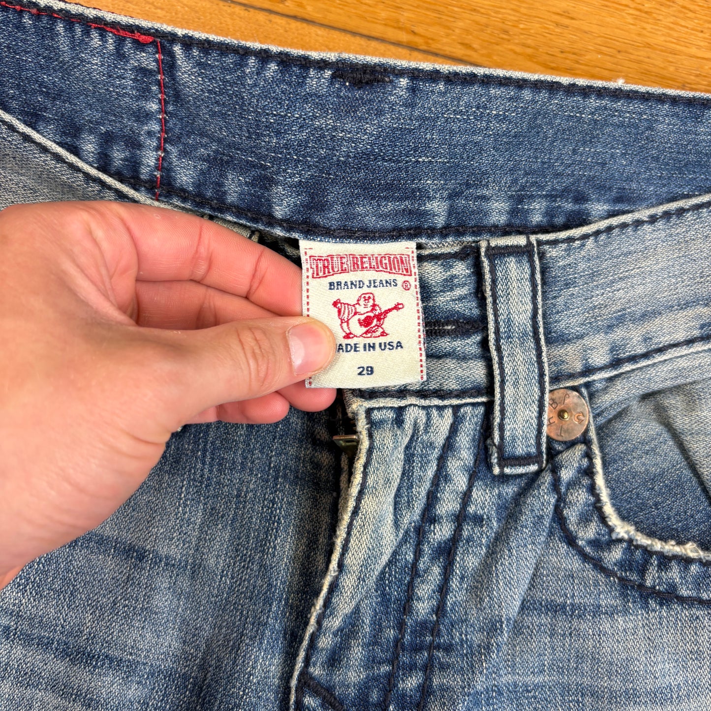 Vintage True Religion Blue Embroidered Y2K Shorts Jorts - 32