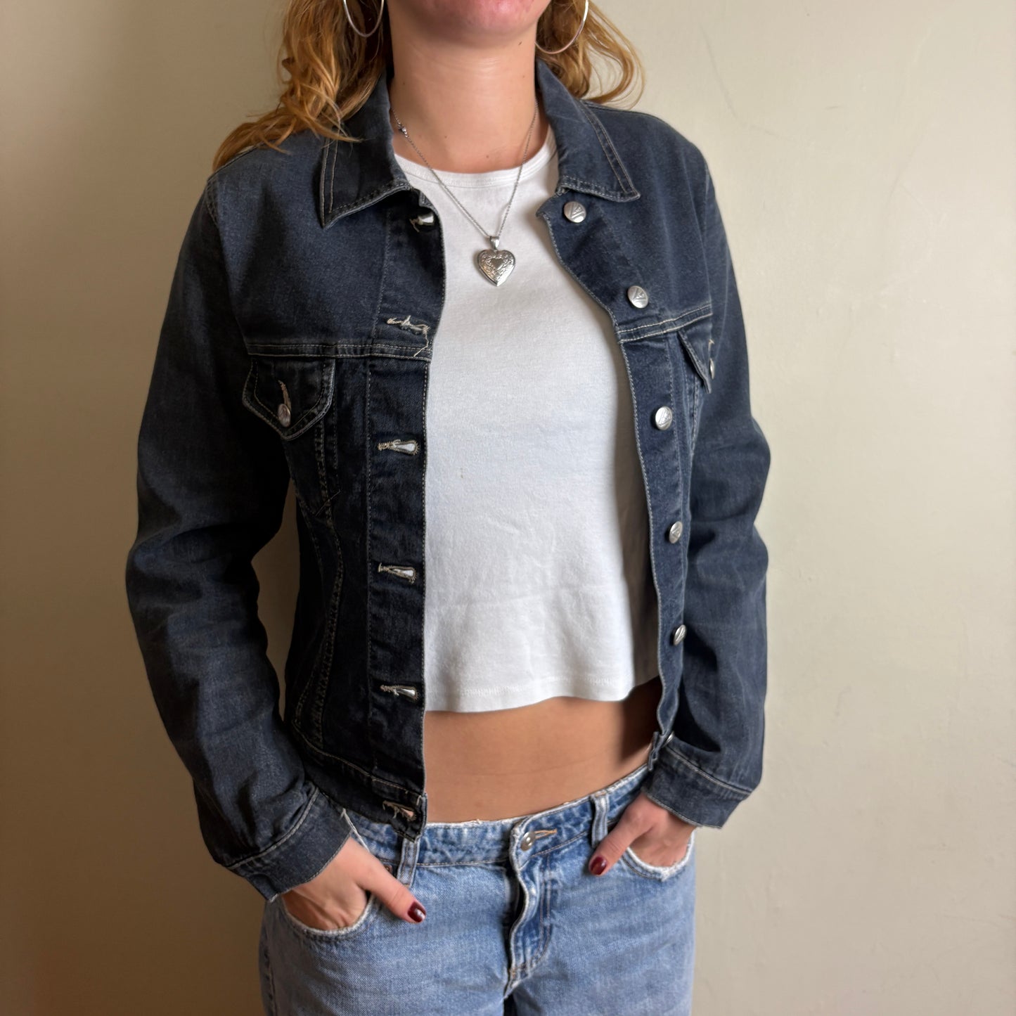 Vintage Blue Indigo Womens Denim Trucker Jacket - M