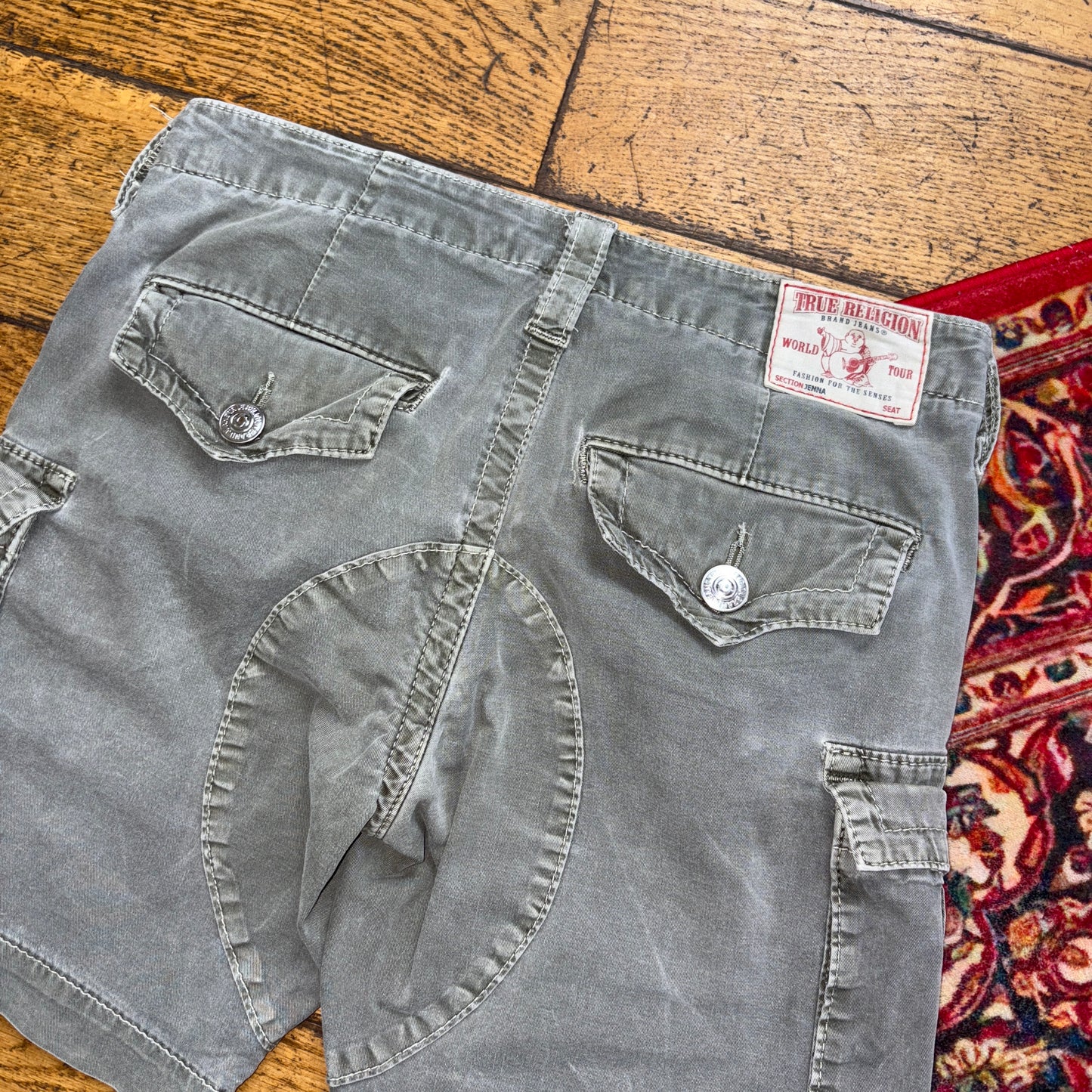 Vintage True Religion Green Y2K Hip Hop Cargo Jeans Shorts Jorts - 30