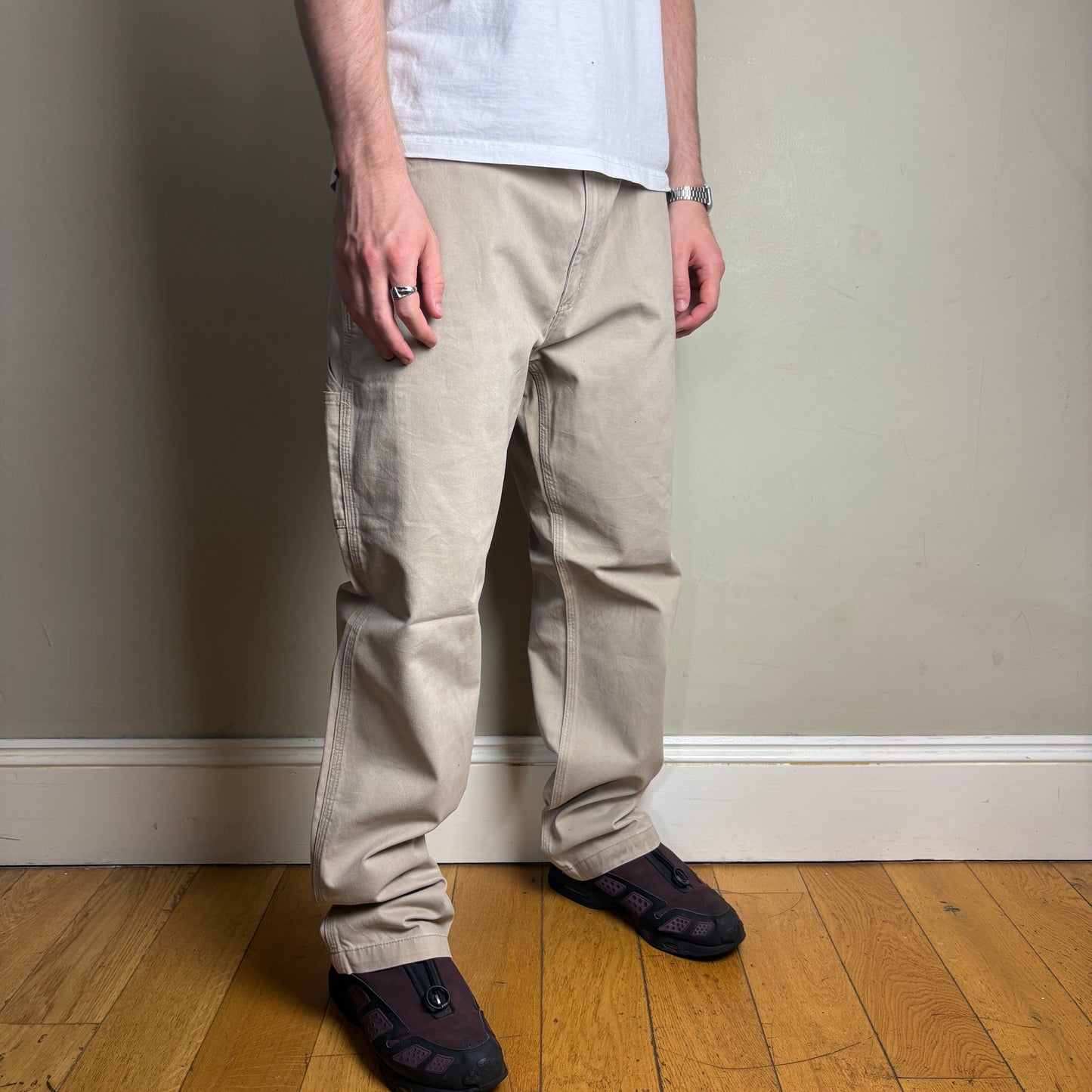 Vintage Carhartt Cream Workwear Carpenter Baggy Trousers - 38R
