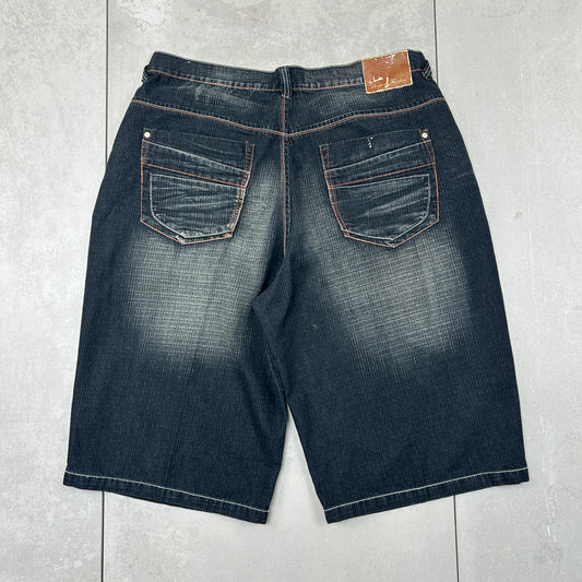 Vintage Embroidered Hip Hop Baggy Navy Shorts Jorts - 42
