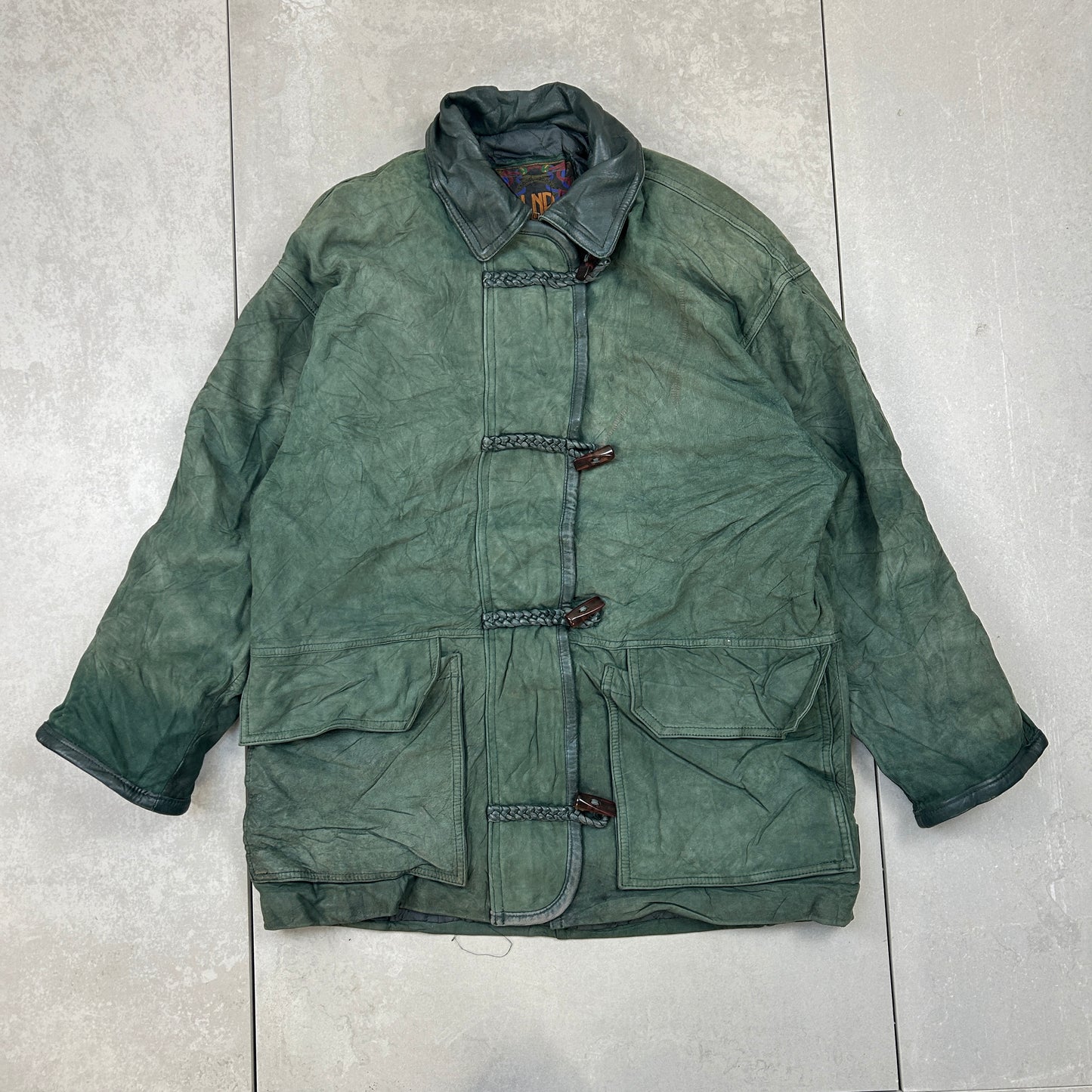 Vintage Chore Jacket Green Genuine Leather Jacket - L