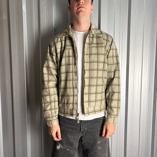 Vintage Quiksilver Cream Brown Check Plaid Harrington Surfwear Jacket - M
