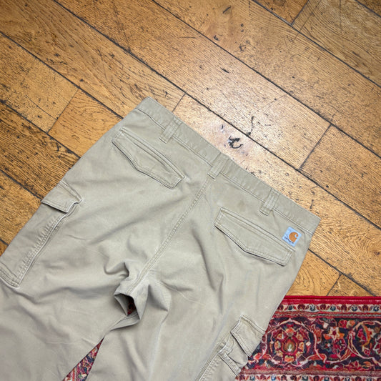 Vintage Carhartt Workwear Cream Cargo Carpenter Baggy Trousers - 38R