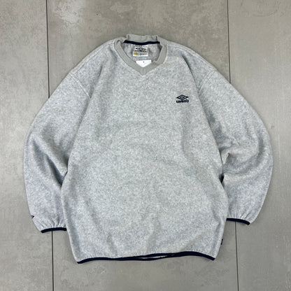 Vintage 90s Umbro Embroidered Grey Fleece Jumper Sweatshirt - M