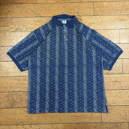 Vintage 90s Pattern Navy Polo T-Shirt - L