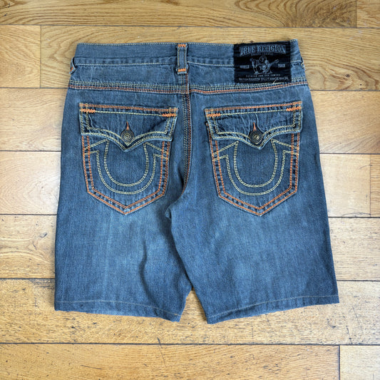 Vintage True Religion Blue Grey Baggy Embroidered Y2K Shorts Jorts - 34