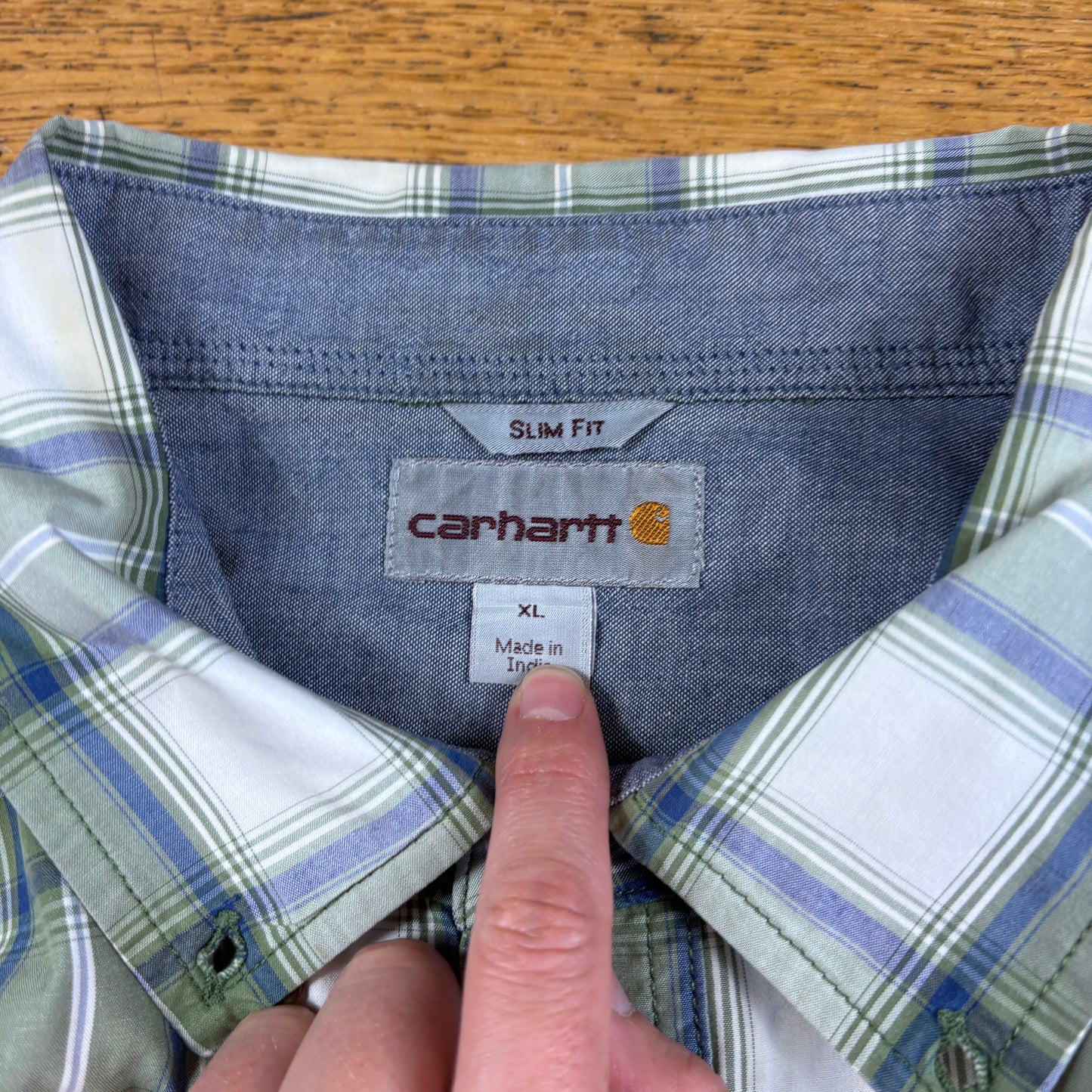 Vintage Carhartt Short Sleeve Green Check Embroidered Shirt - XL