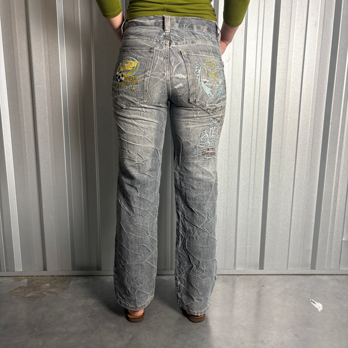 Embroidered Grey Grunge Japanese Denim Hip Hop Y2K Baggy Jeans - 30S
