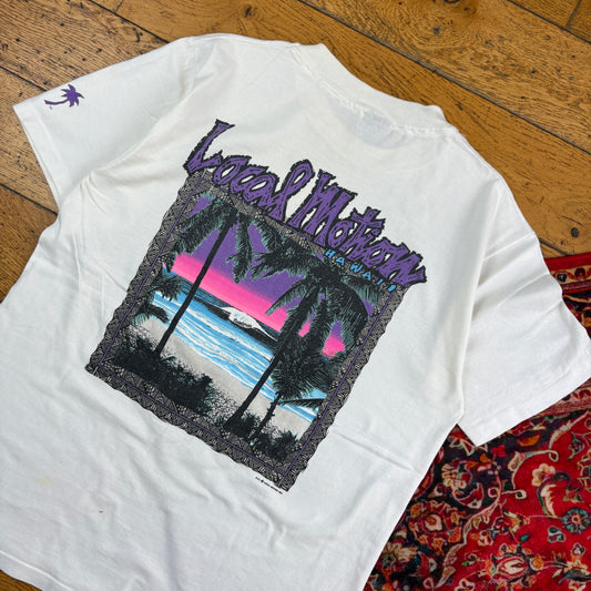 Vintage 90s Local Motion White Surfwear Single Stitch Graphic T-Shirt - S