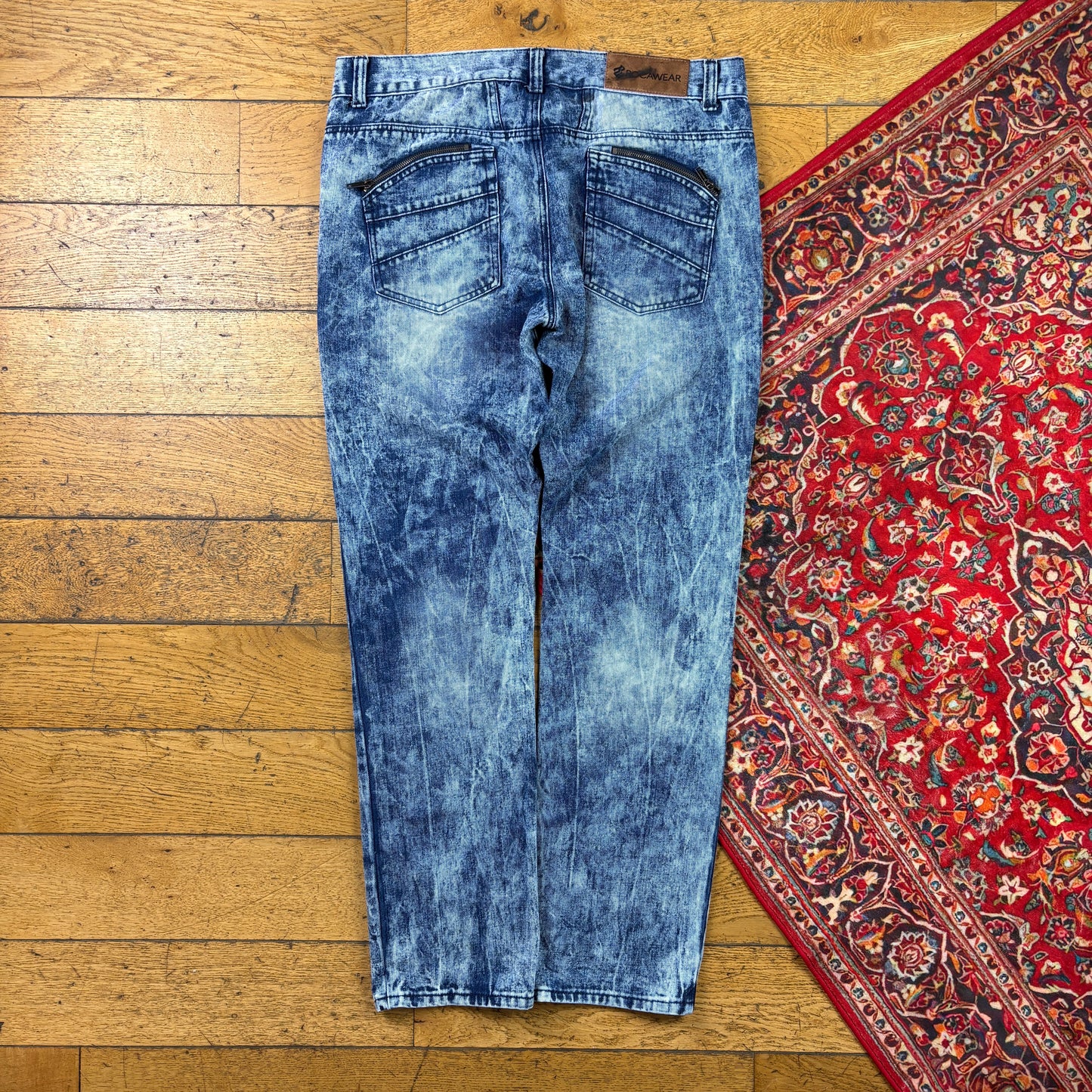 Vintage Rocawear Blue Acid Wash Embroidered Y2K Hip Hop Straight Jeans - 36