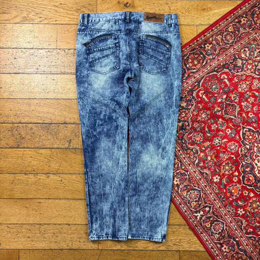 Vintage Rocawear Blue Acid Wash Embroidered Y2K Hip Hop Straight Jeans - 36
