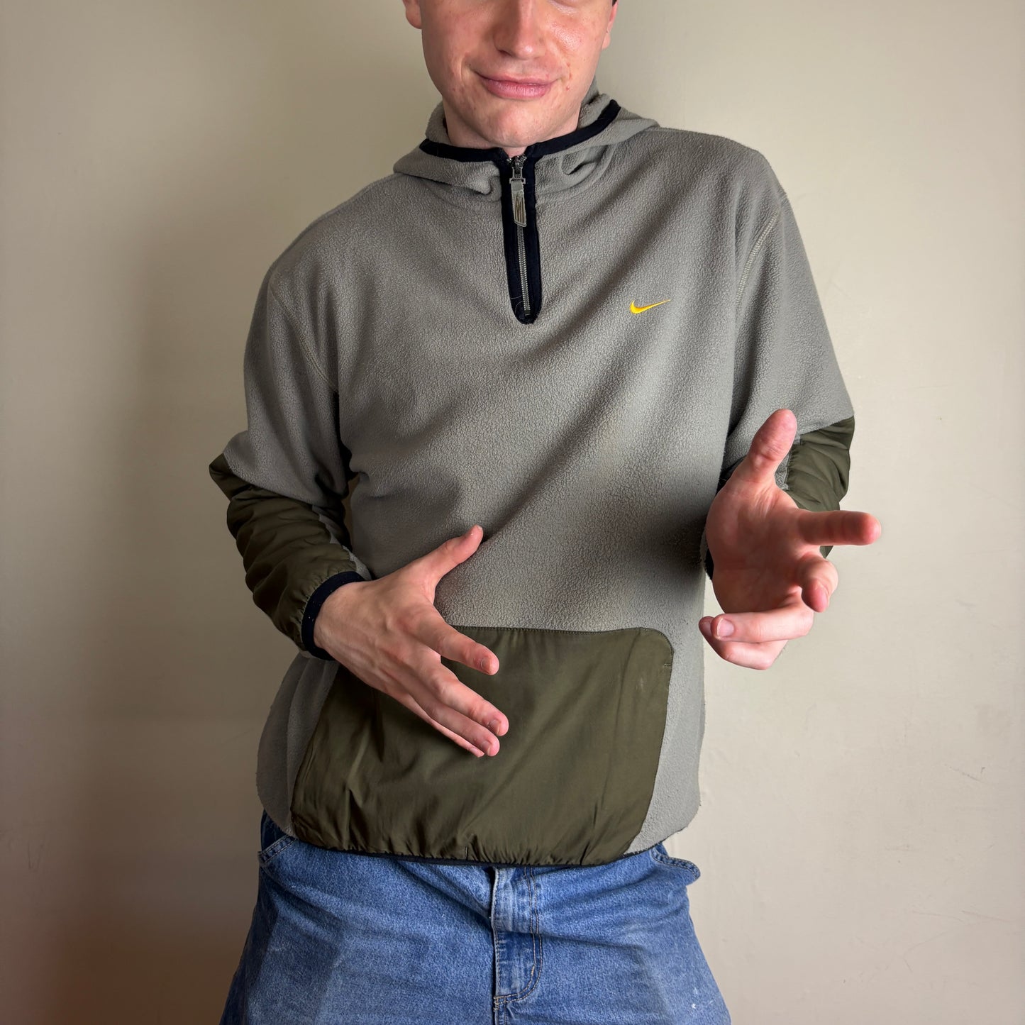 Vintage Nike y2k Swoosh Green Fleece Hoodie Sweatshirt - M