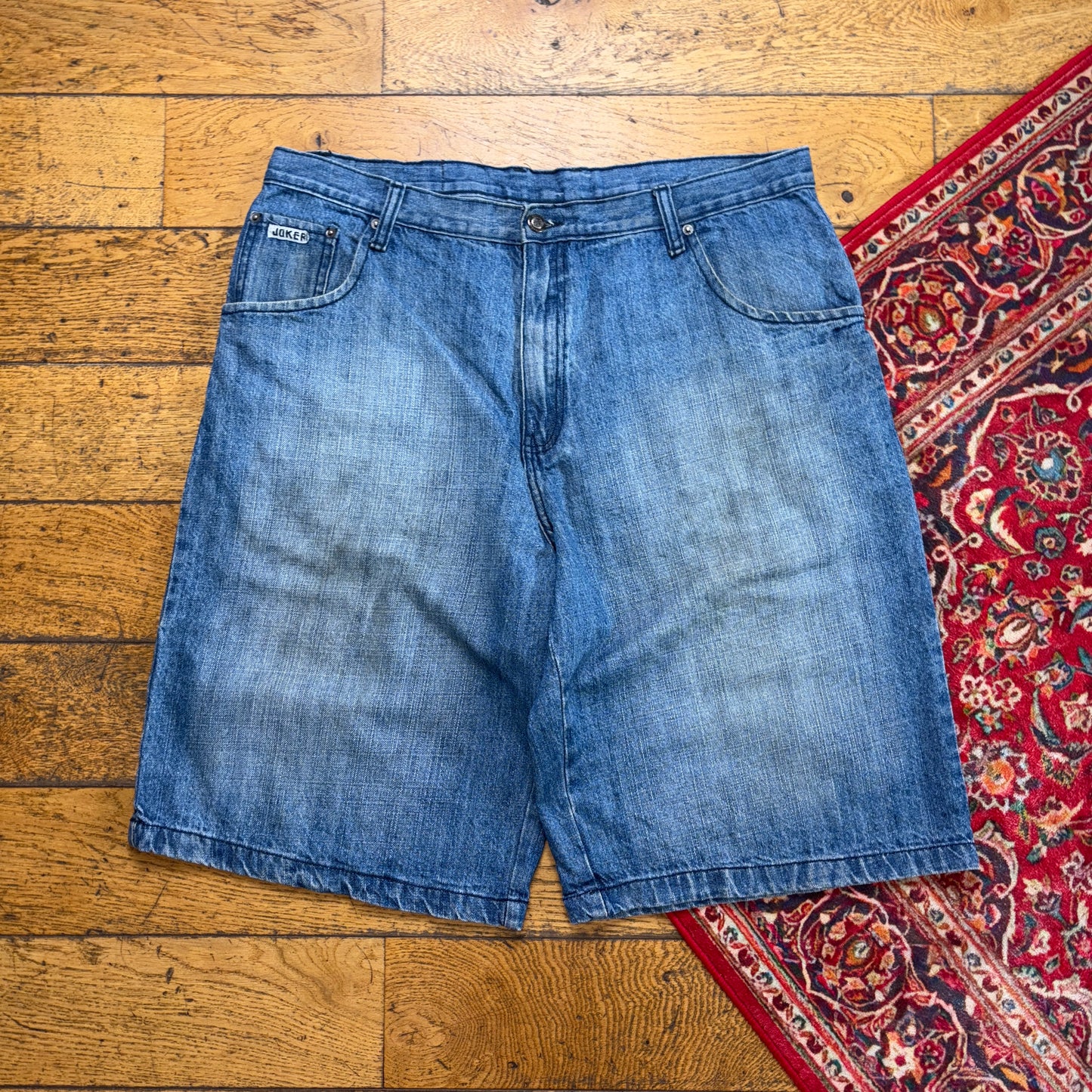 Vintage Joker Embroidered Blue Hip Hop Baggy Shorts Jorts - 38