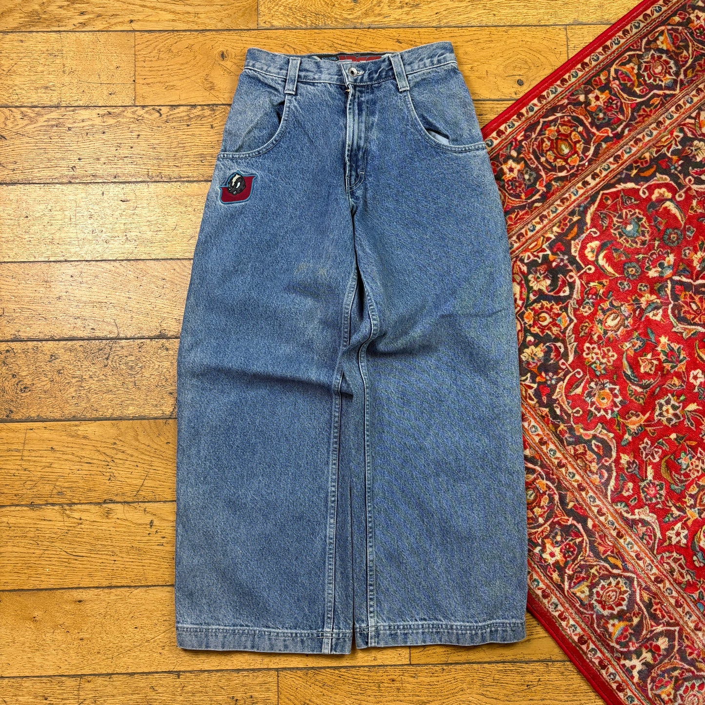 Vintage 90s JNCO Skunk Blue Embroidered Y2K Hip Hop Baggy Jeans - 26