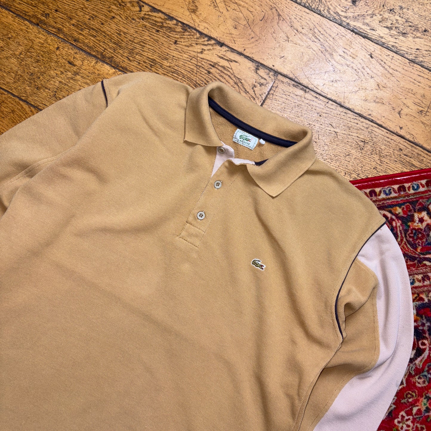 Vintage 90s Lacoste Brown Rugby Shirt Embroidered Sweatshirt - L