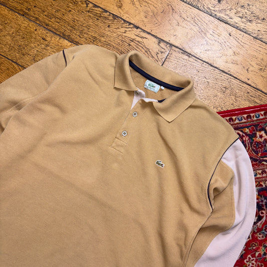 Vintage 90s Lacoste Brown Rugby Shirt Embroidered Sweatshirt - L