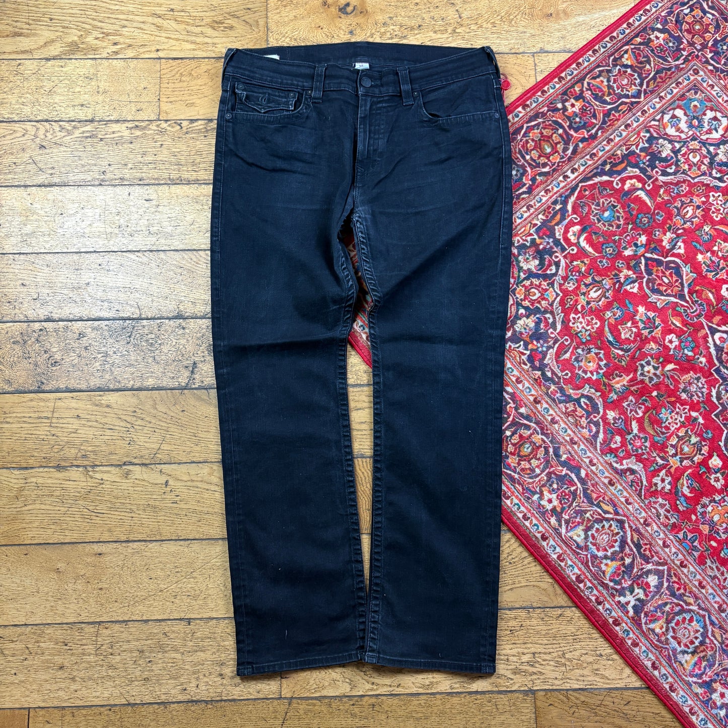 Vintage True Religion Black Embroidered Y2K Hip Hop Straight Jeans - 40