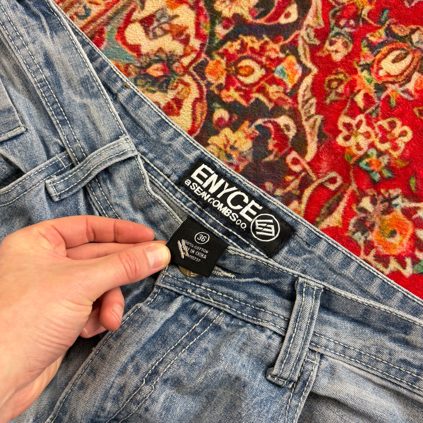 Vintage Enyce Diddy Blue Embroidered Y2K Hip Hop Baggy Jeans - 36