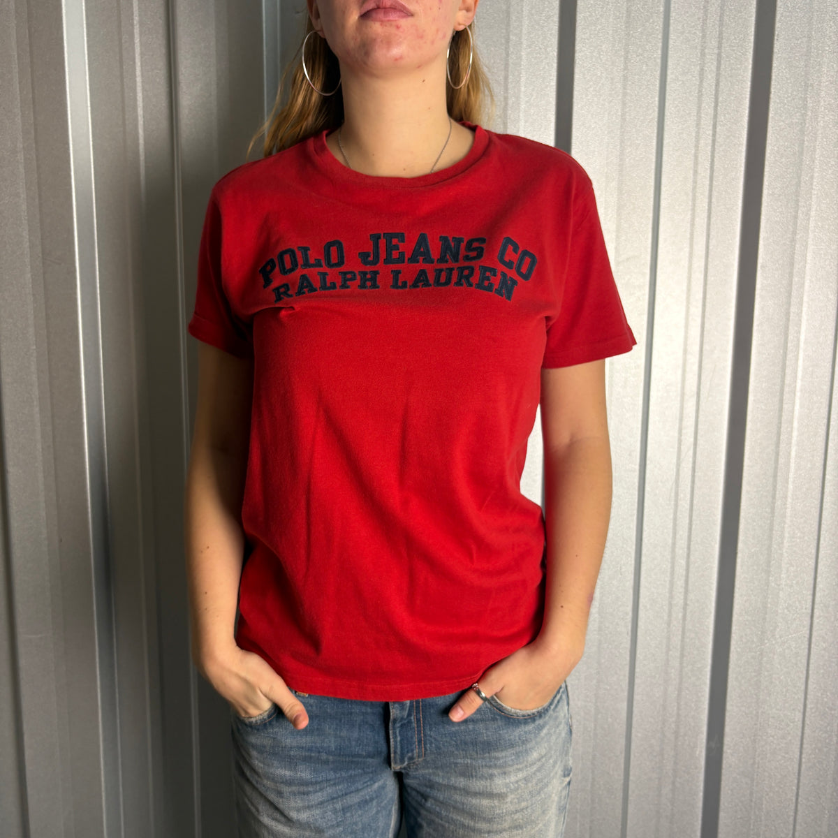Ralph Lauren Polo Jeans Red Womens Embroidered Graphic T-Shirt - L