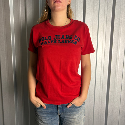 Ralph Lauren Polo Jeans Red Womens Embroidered Graphic T-Shirt - L