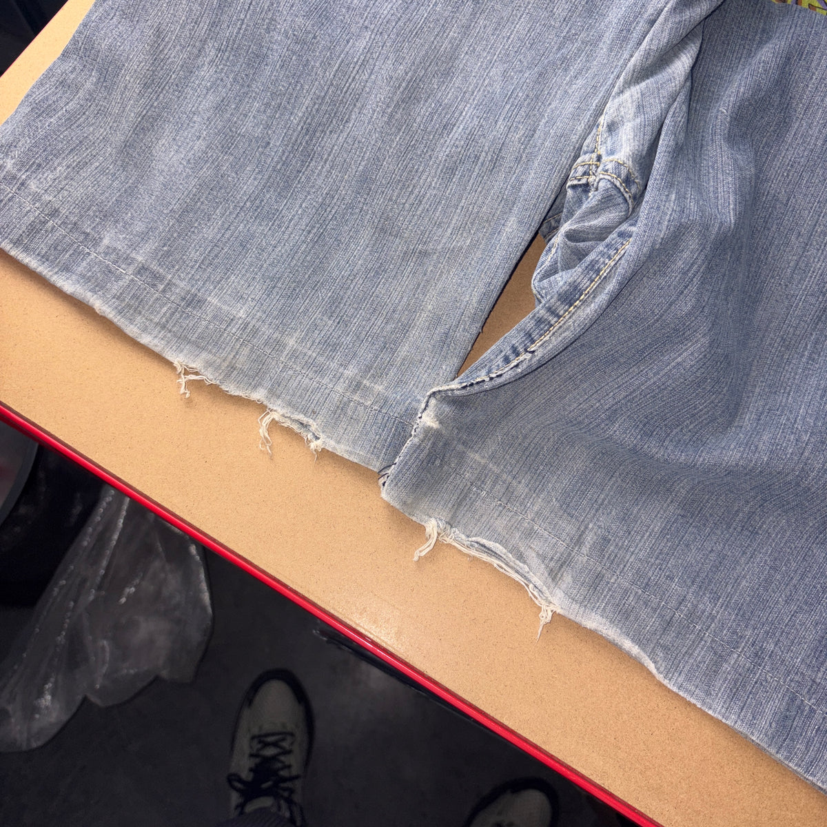 Cowest Blue Graffiti Japanese Denim Hip Hop Y2K Baggy Jeans - 34S