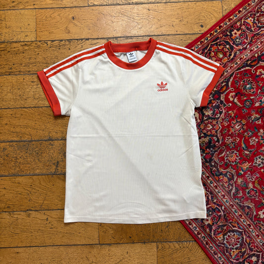 Vintage Adidas Womens Cream Sports Ringer T-Shirt - Size 8