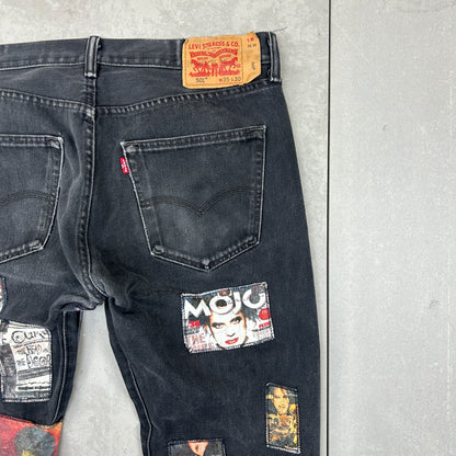 Vintage Levis 501 Patchwork The Cure Black Denim Straight Jeans - 35