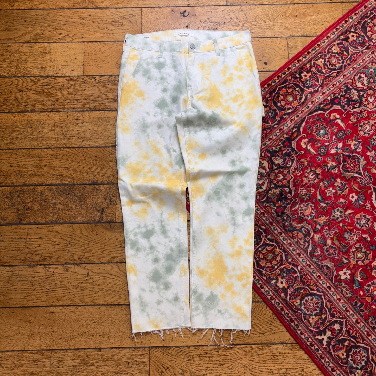 Vintage Pacsun White Bleach Pattern Straight Carpenter Y2K Jeans - 34S
