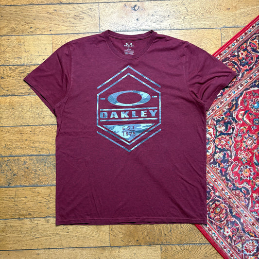 Vintage Oakley Burgundy Graphic T-Shirt - XL