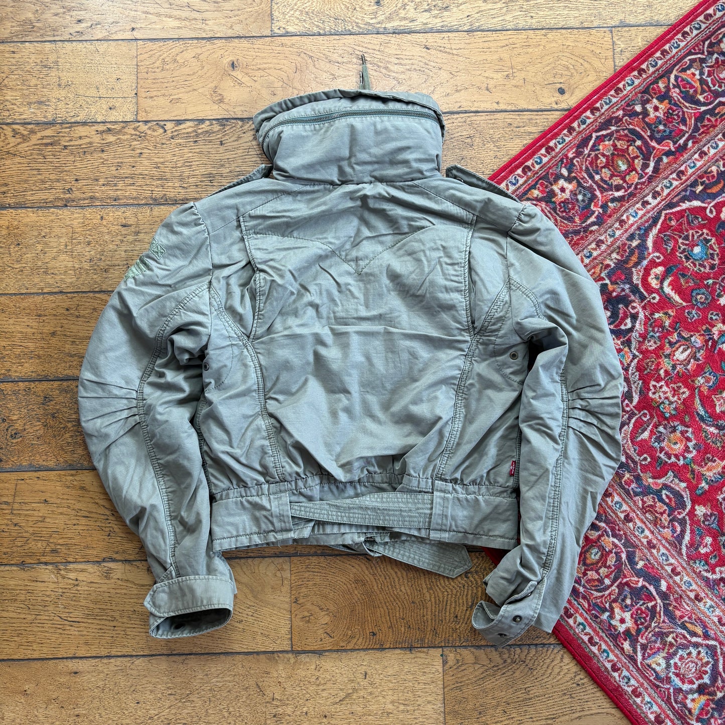 Vintage Y2K Levis Womens Khaki Cropped Bomber Jacket - S