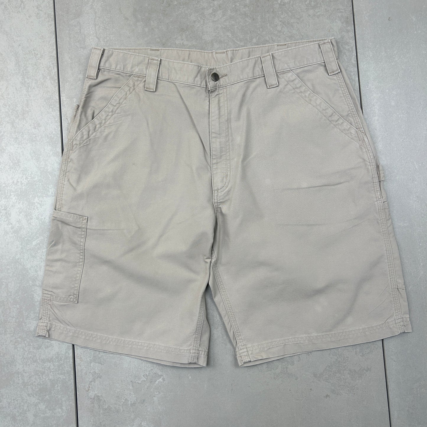 Vintage Carhartt Workwear Baggy Cream Brown Carpenter Shorts - 38
