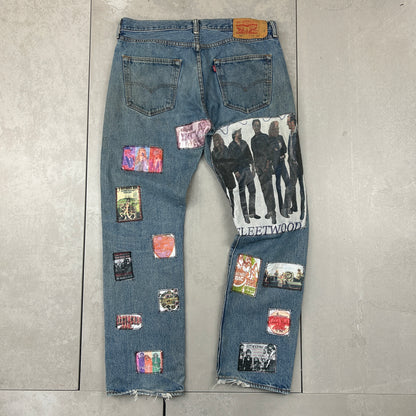 Vintage Levis 501 Patchwork Fleetwood Mac Blue Denim Straight Jeans - 36