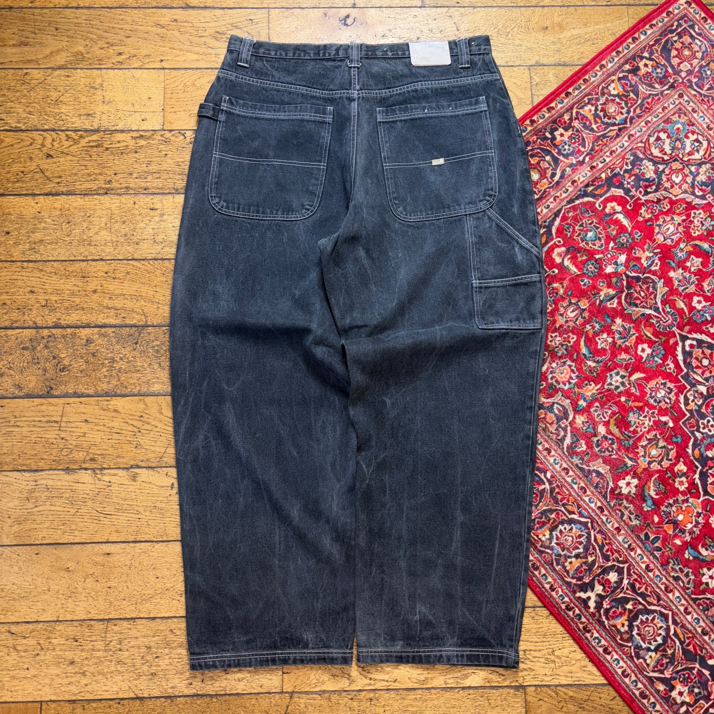 Vintage Akademiks Washed Black Grey Embroidered Y2K Hip Hop Baggy Jeans - 40R